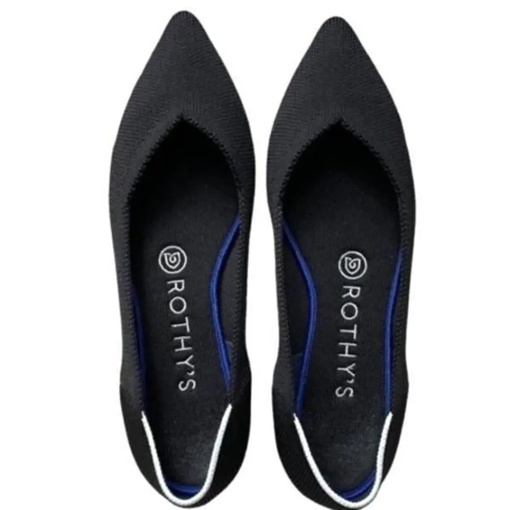 Rothy’s The Point in Classic Black - White Halo  Sz 7